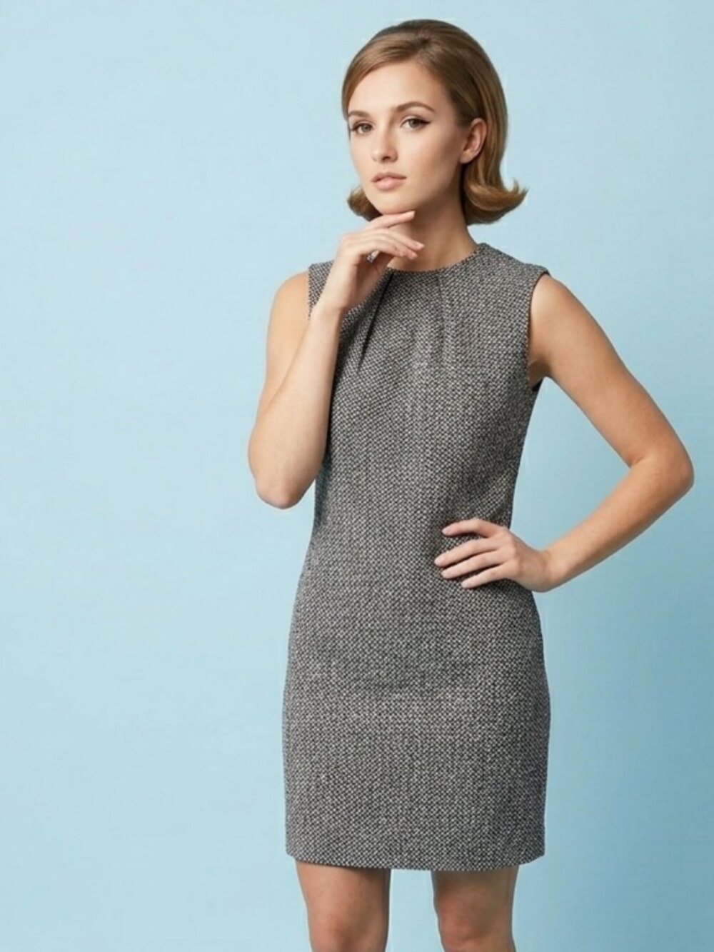 NWT Angeleye London Black Rainbow Tweed Herringbone Shift Dress Size L